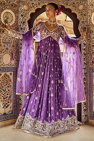 purple brocade zari embroidered anarkali set