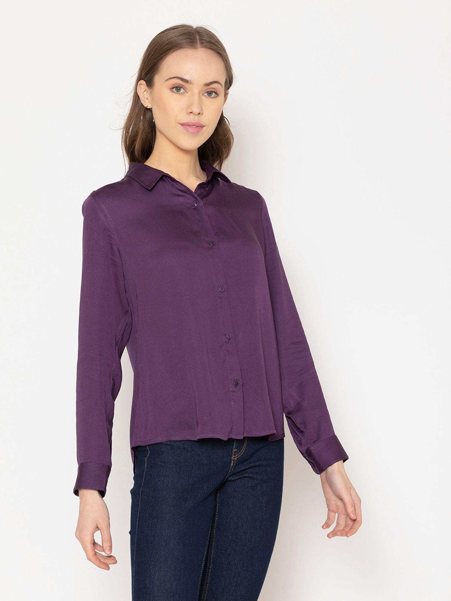 purple buttondown shirt