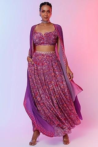 purple cape set with print