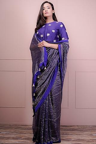 purple chanderi & satin saree set