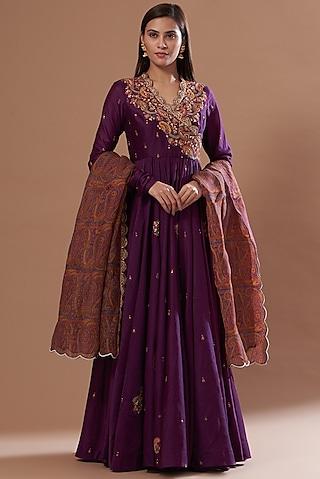 purple chanderi anarkali set