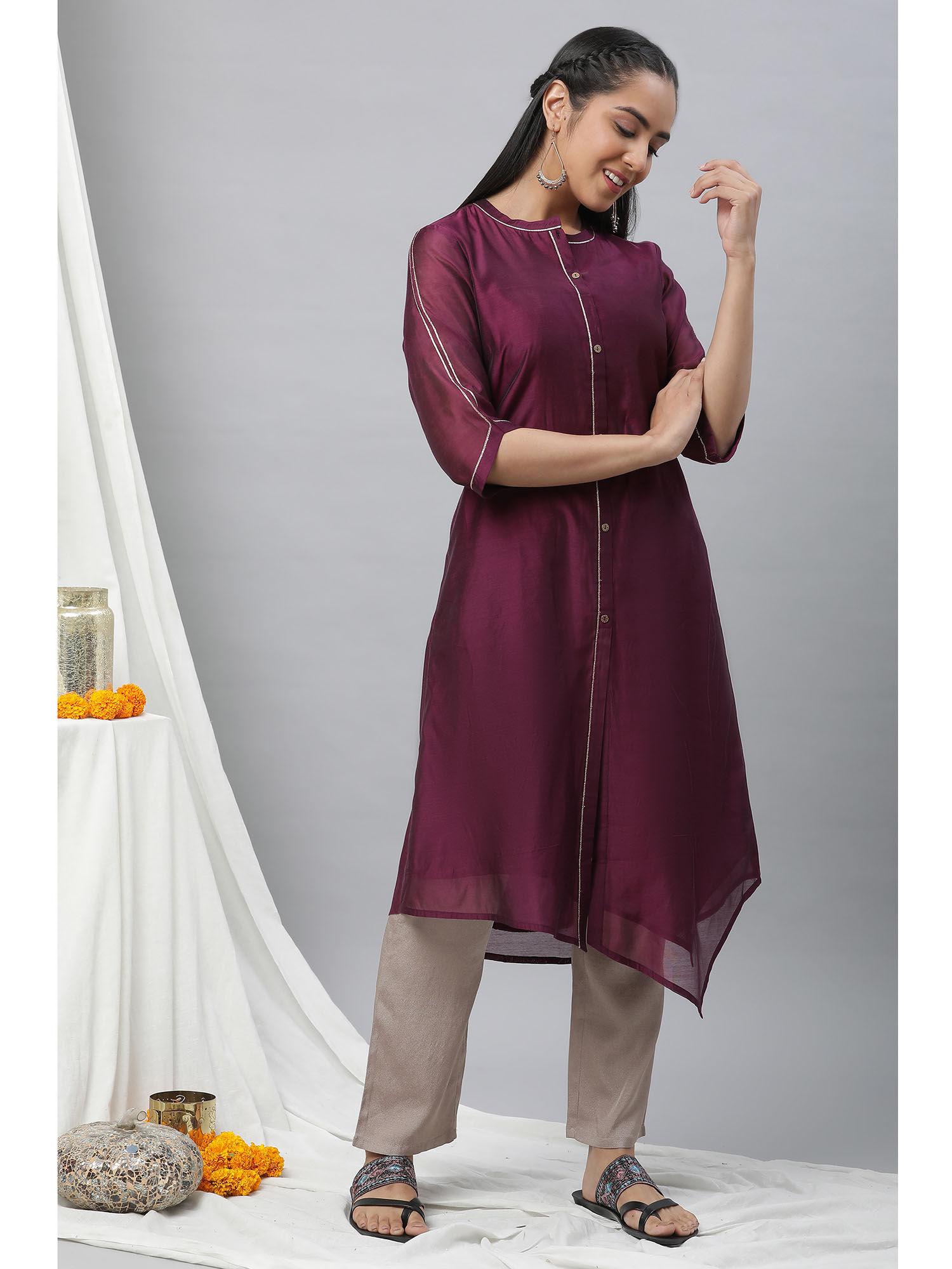 purple chanderi asymmetrical kurta