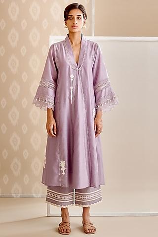 purple chanderi choga kurta set