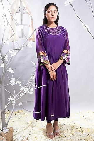 purple chanderi cutwork embroidered kurta set