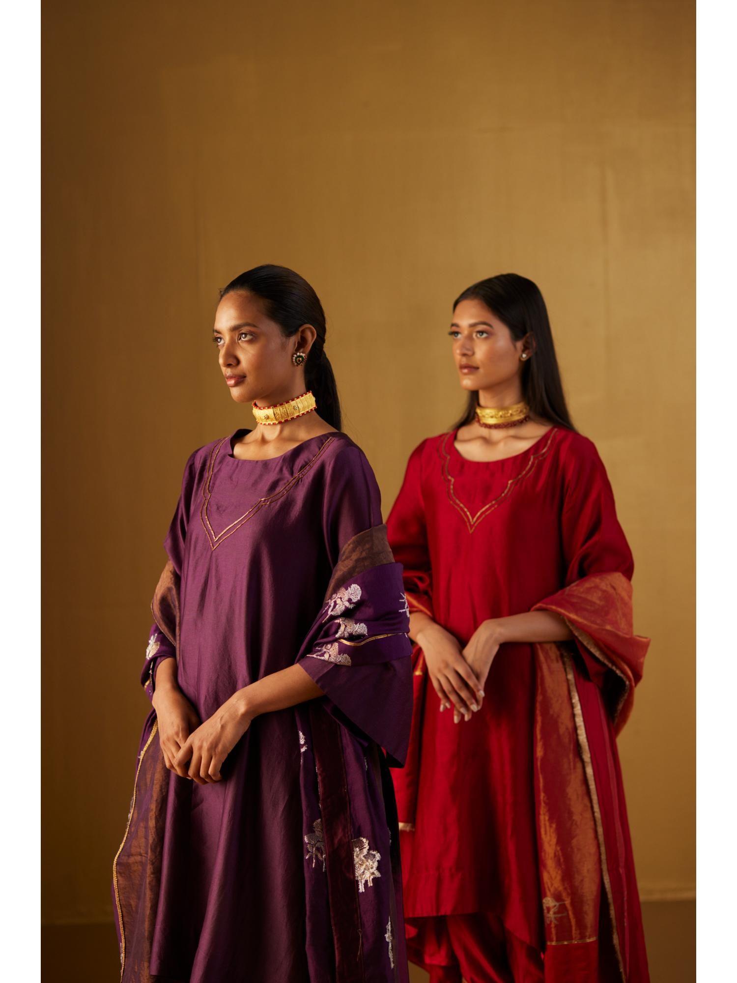 purple chanderi kurta (set of 2)