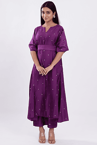 purple chanderi kurta set