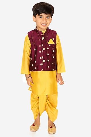 purple chanderi nehru jacket set for boys