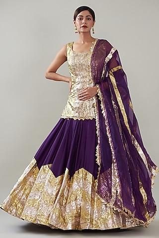 purple chanderi panelled lehenga set