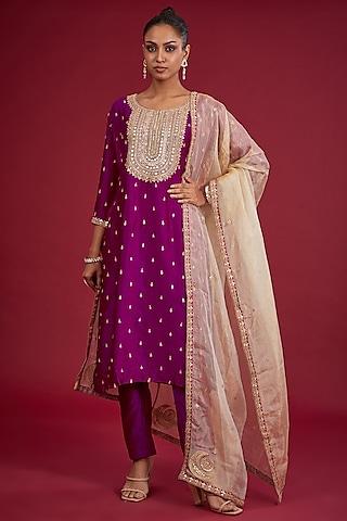 purple chanderi sequins embroidered kurta set