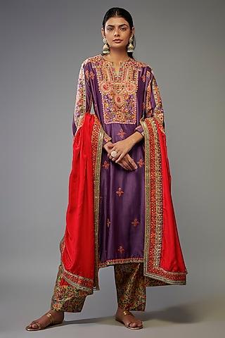 purple chanderi silk choga set