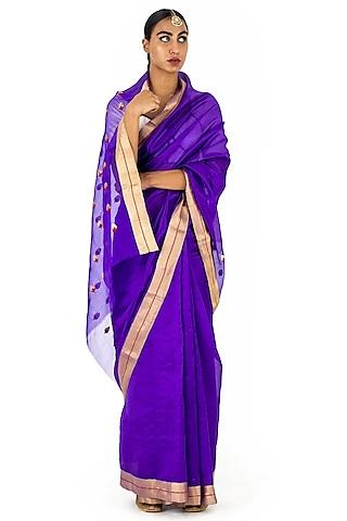 purple chanderi silk floral boota handwoven saree