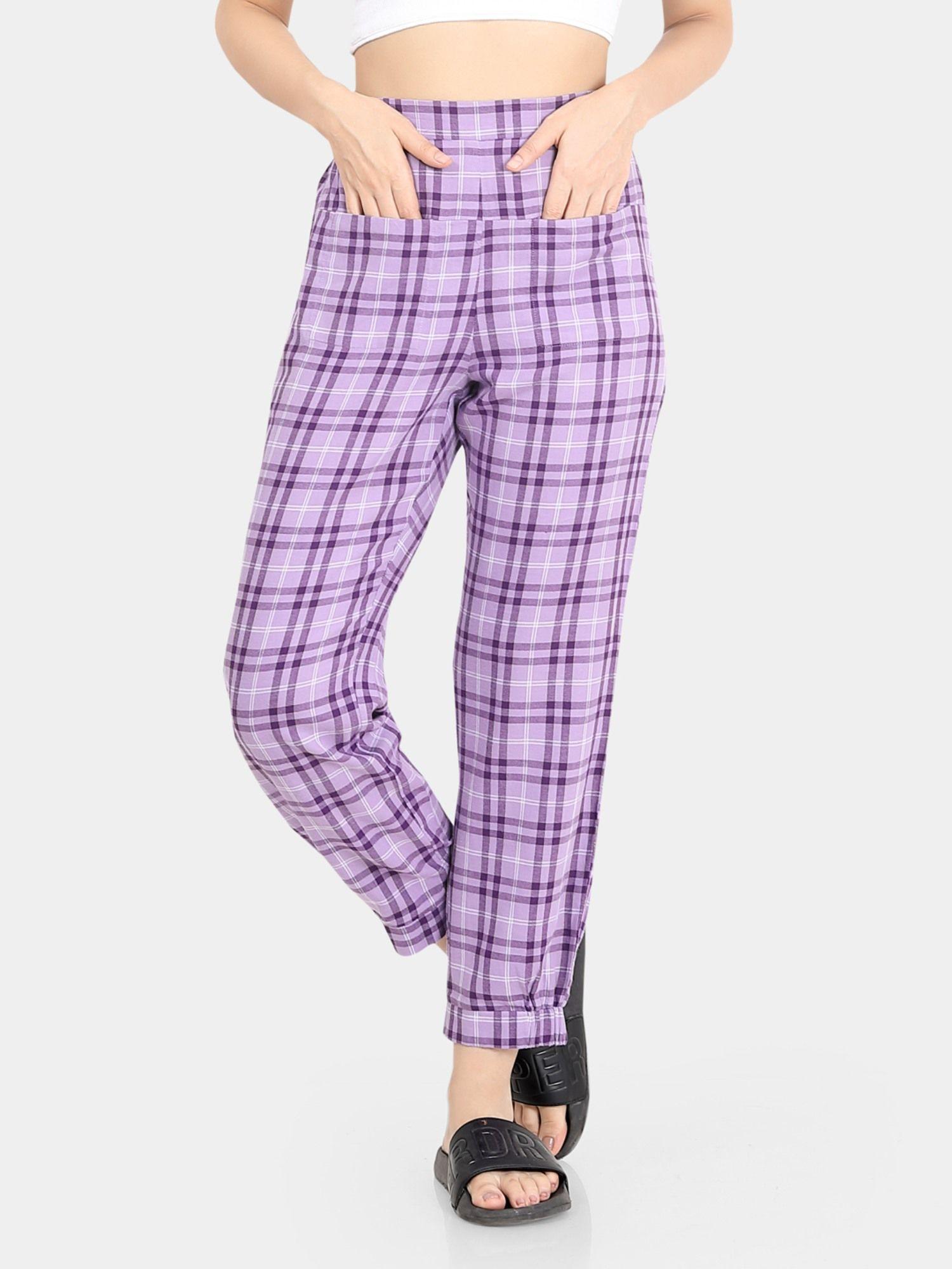 purple checked lounge pants