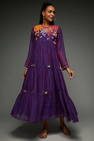 purple chiffon crepe tiered maxi dress