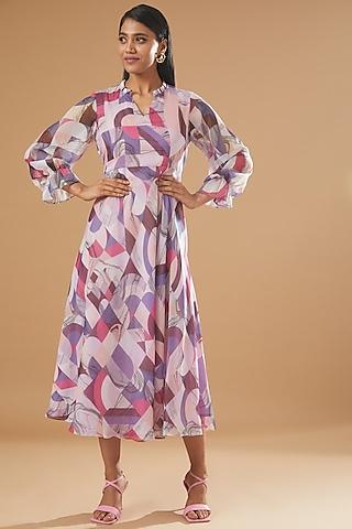 purple chiffon printed dress