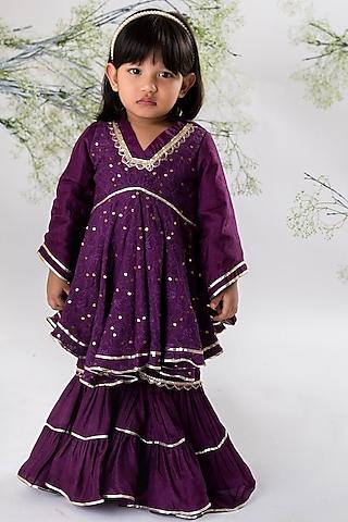 purple chikankari gharara set for girls