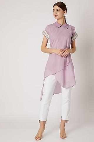 purple collared tunic with embroidered sleeves