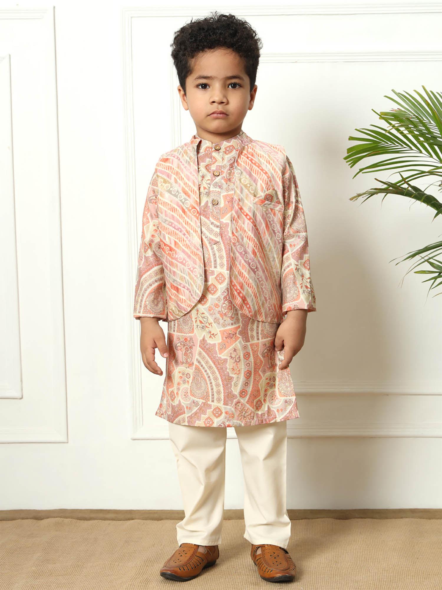 purple color kurta and pyjama with nehru jacket (set of 3)