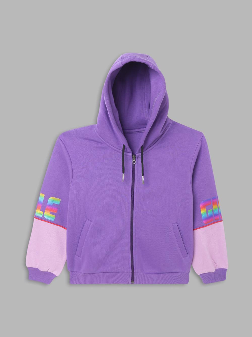 purple colour blocked hooded sweatshirt