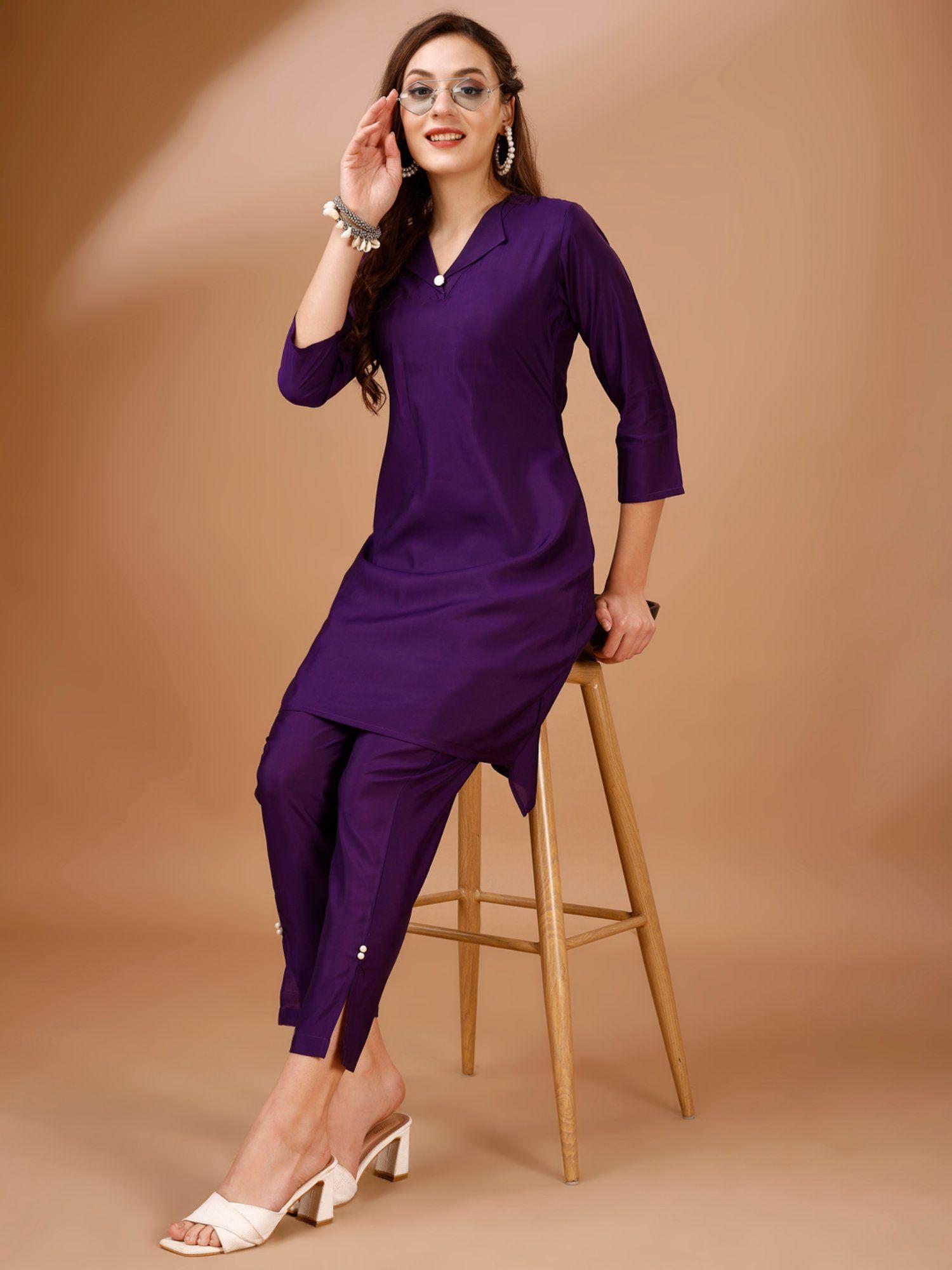 purple colour chanderi silk fabric co-ord (set of 2)