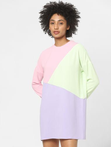 purple colourblocked t-shirt dress