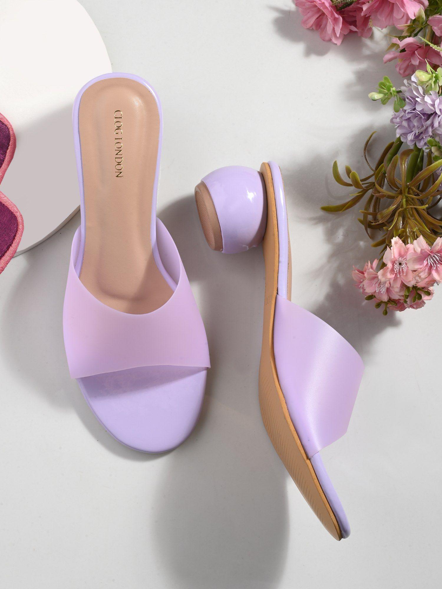 purple comfortable heel sandals