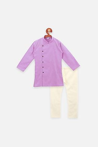 purple cotton angrakha kurta set for boys