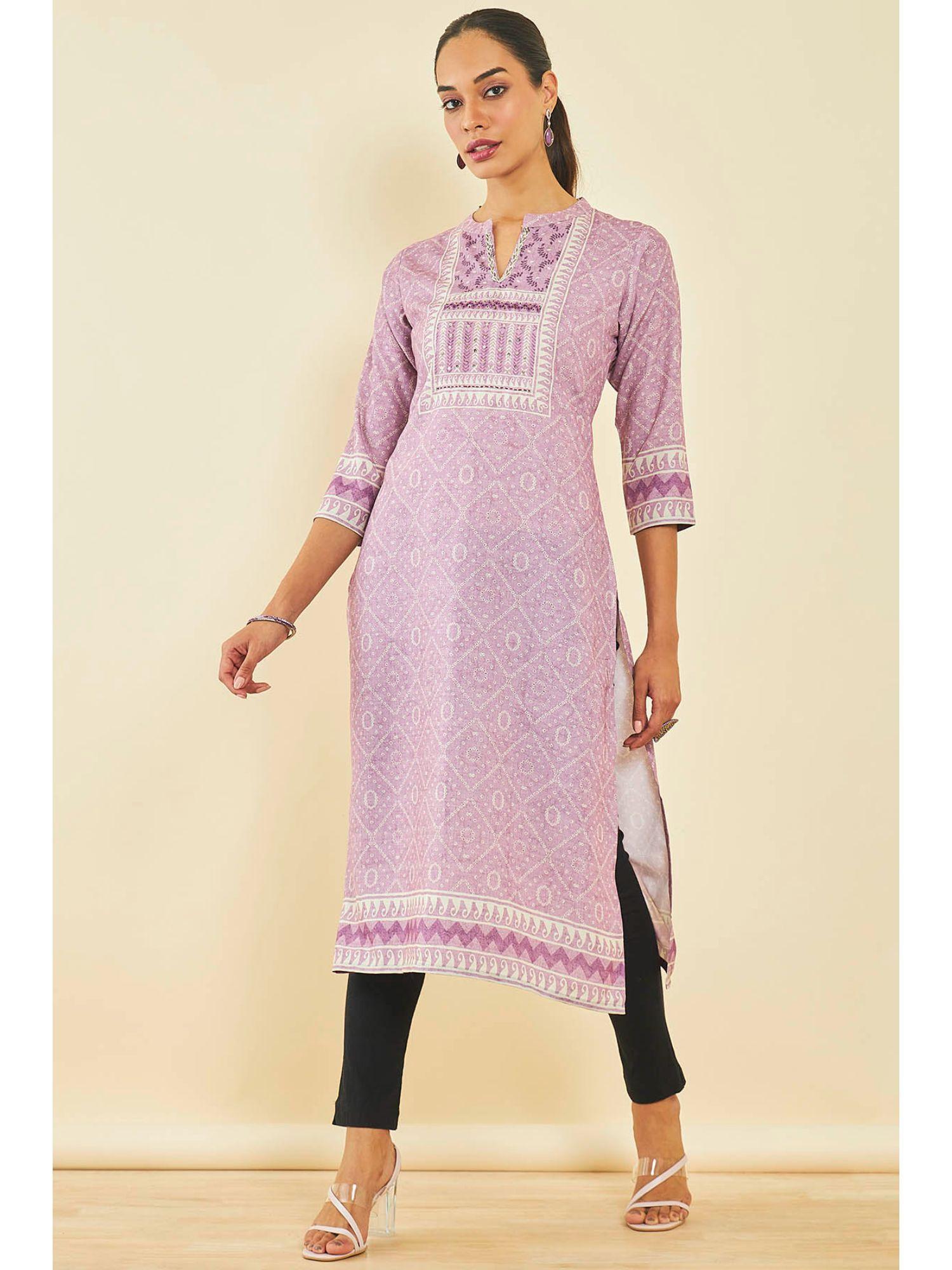 purple cotton bandhani print kurta