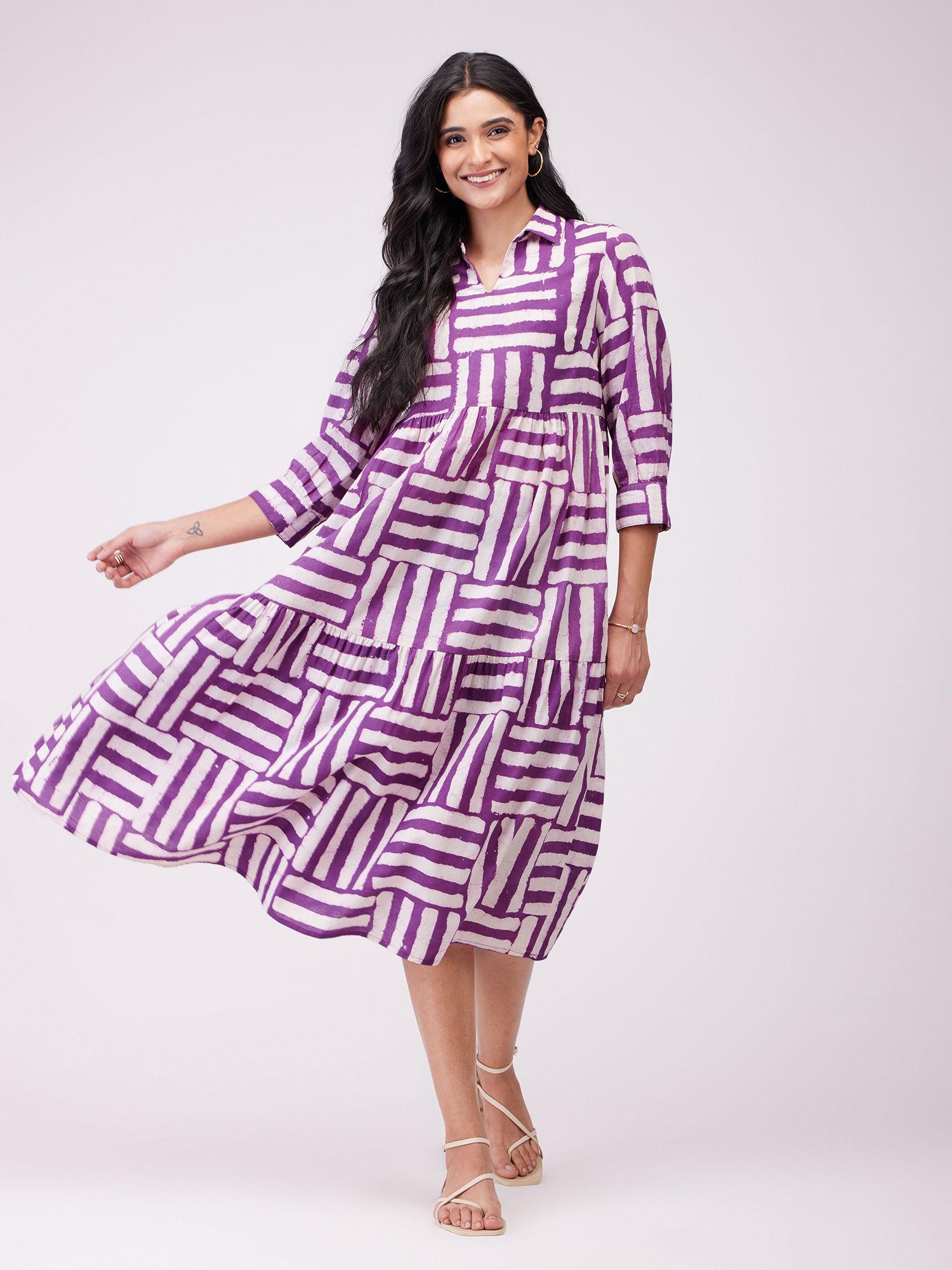 purple cotton dabu printed play dress