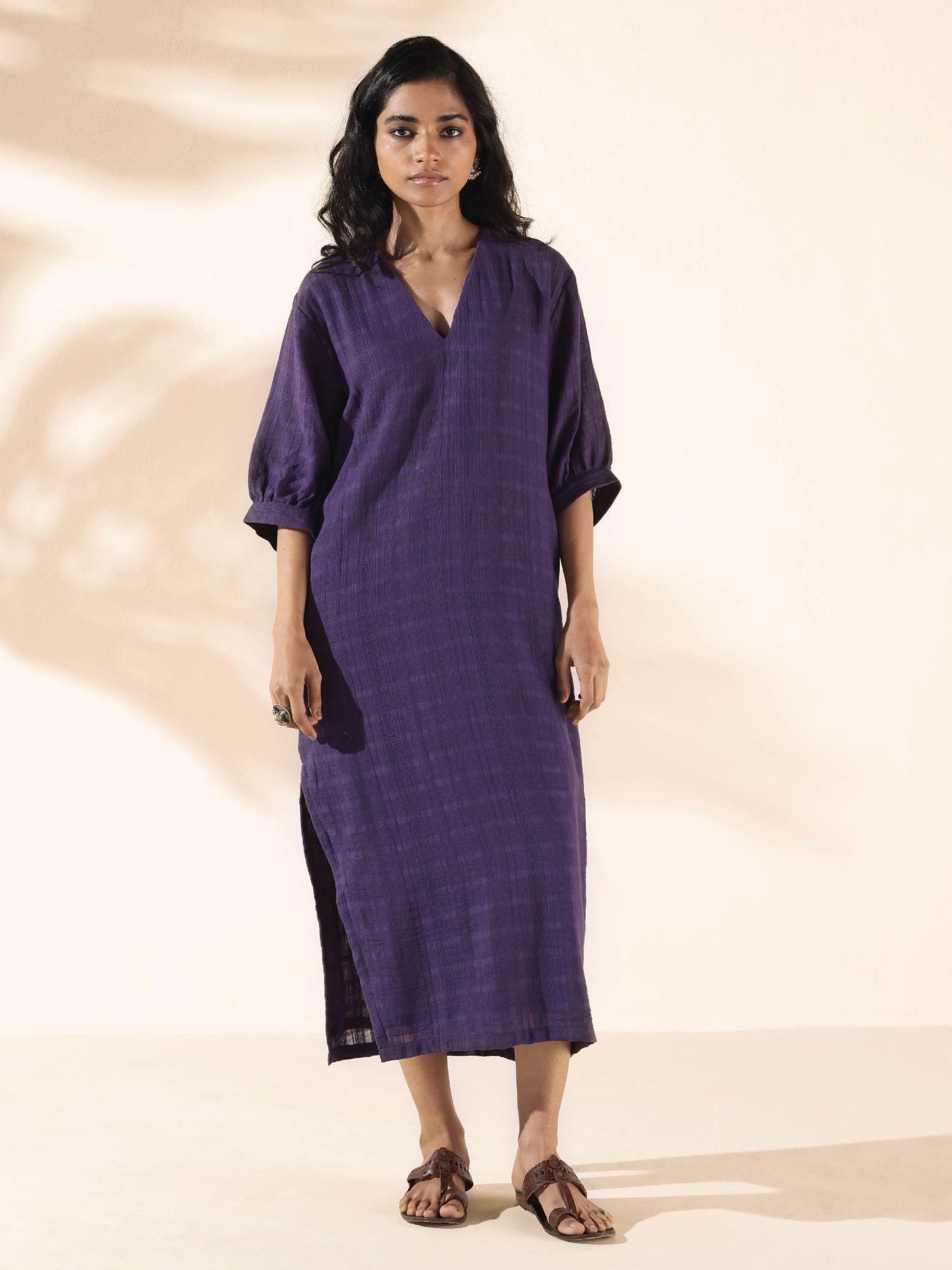 purple cotton dobby slit dress
