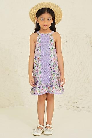 purple cotton floral printed dress for girls