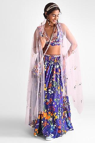 purple cotton floral printed lehenga set