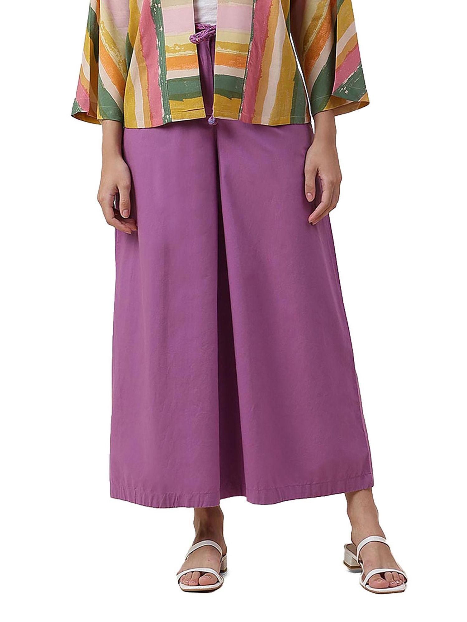 purple cotton full length casual palazzo