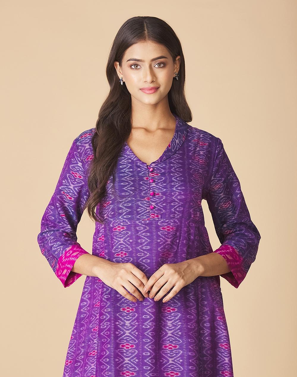 purple cotton ikat long kurta