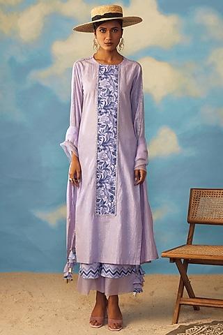 purple cotton lurex & crepe kurta set