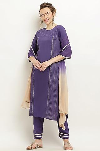 purple cotton lurex kurta set