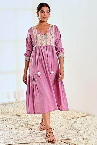 purple cotton midi dress
