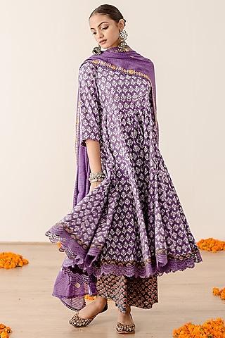 purple cotton printed anarkali set