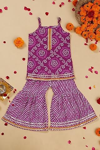 purple cotton printed sharara set for girls