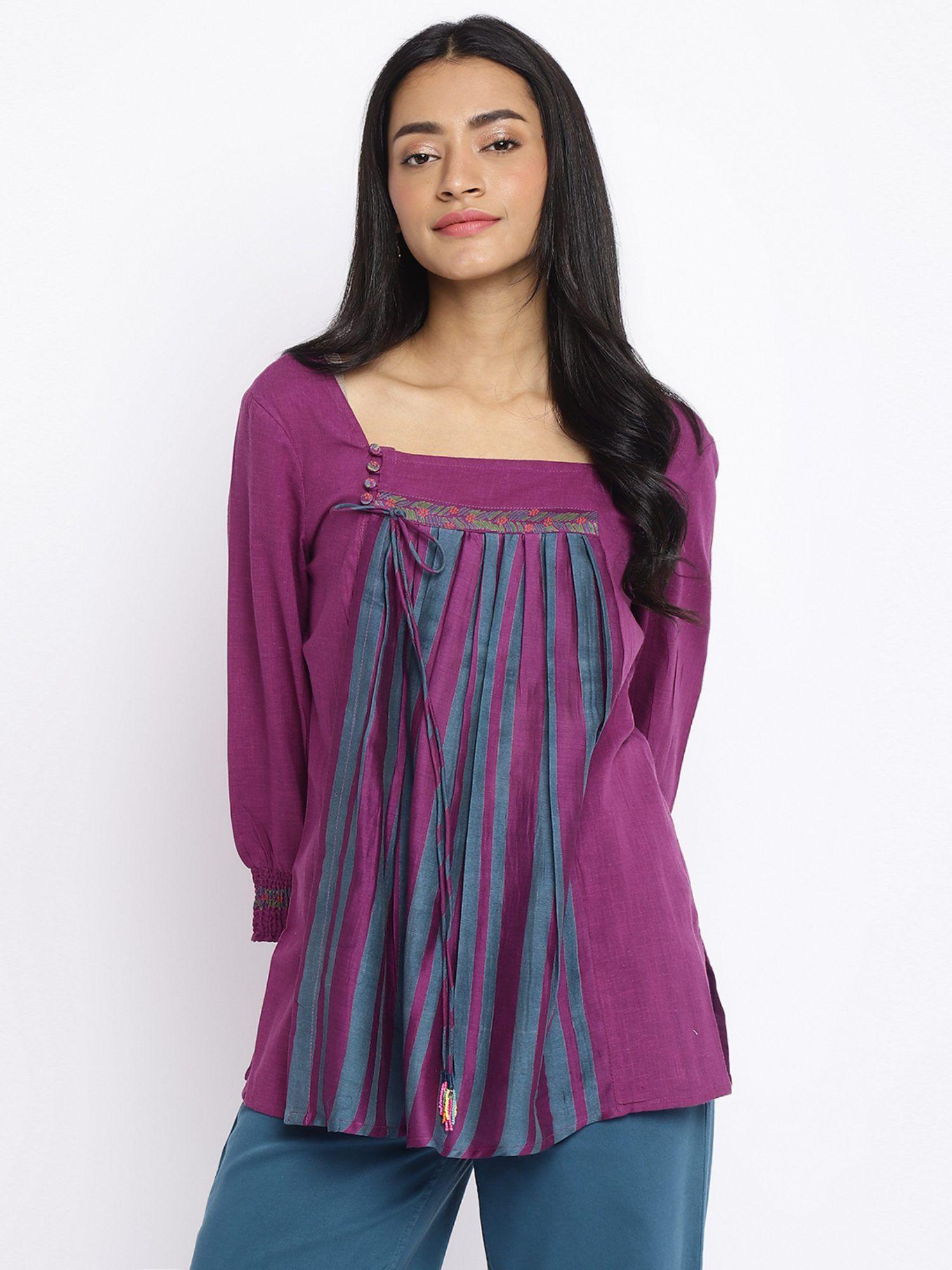 purple cotton printed slim fit short kurti