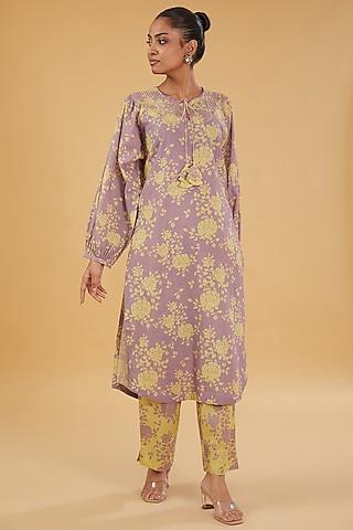 purple cotton printed tunic set