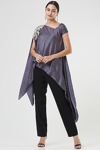 purple cotton satin asymmetrical tunic