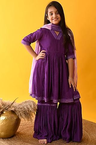 purple cotton sharara set for girls