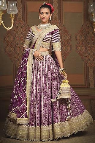 purple cotton shimmer chanderi gota embroidered lehenga set