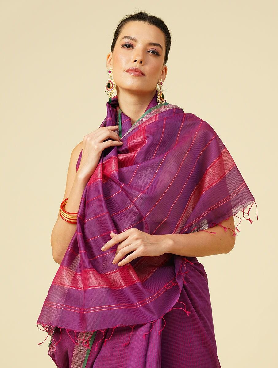 purple cotton silk maheshwari saree