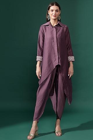 purple cotton silk sequins embellished tunic set