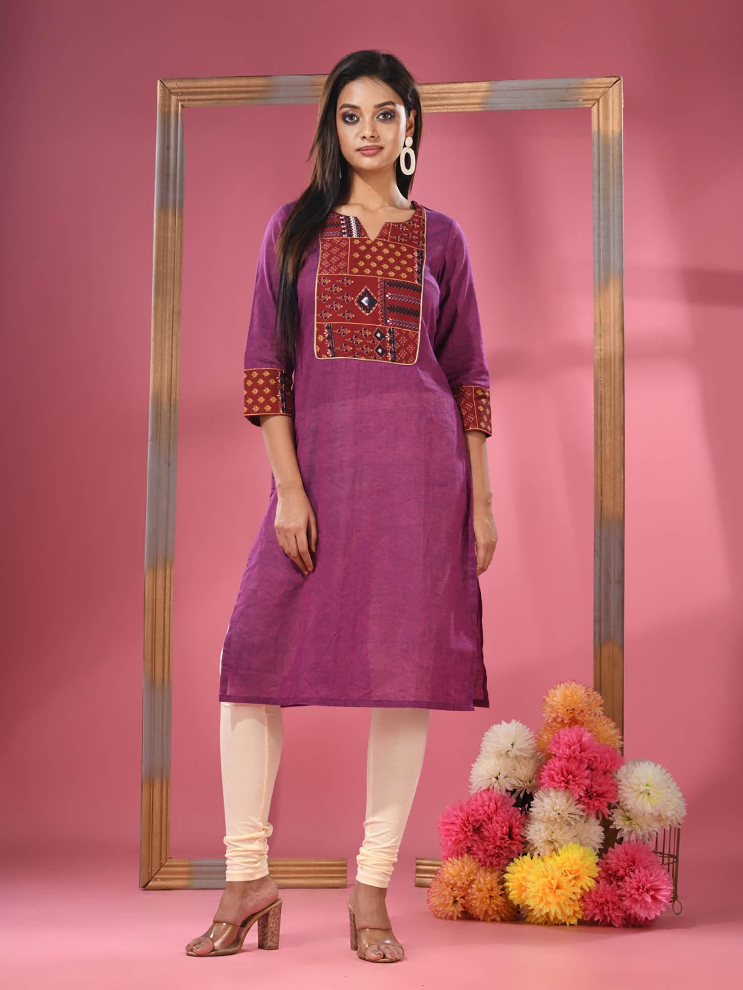 purple cotton straight kurta