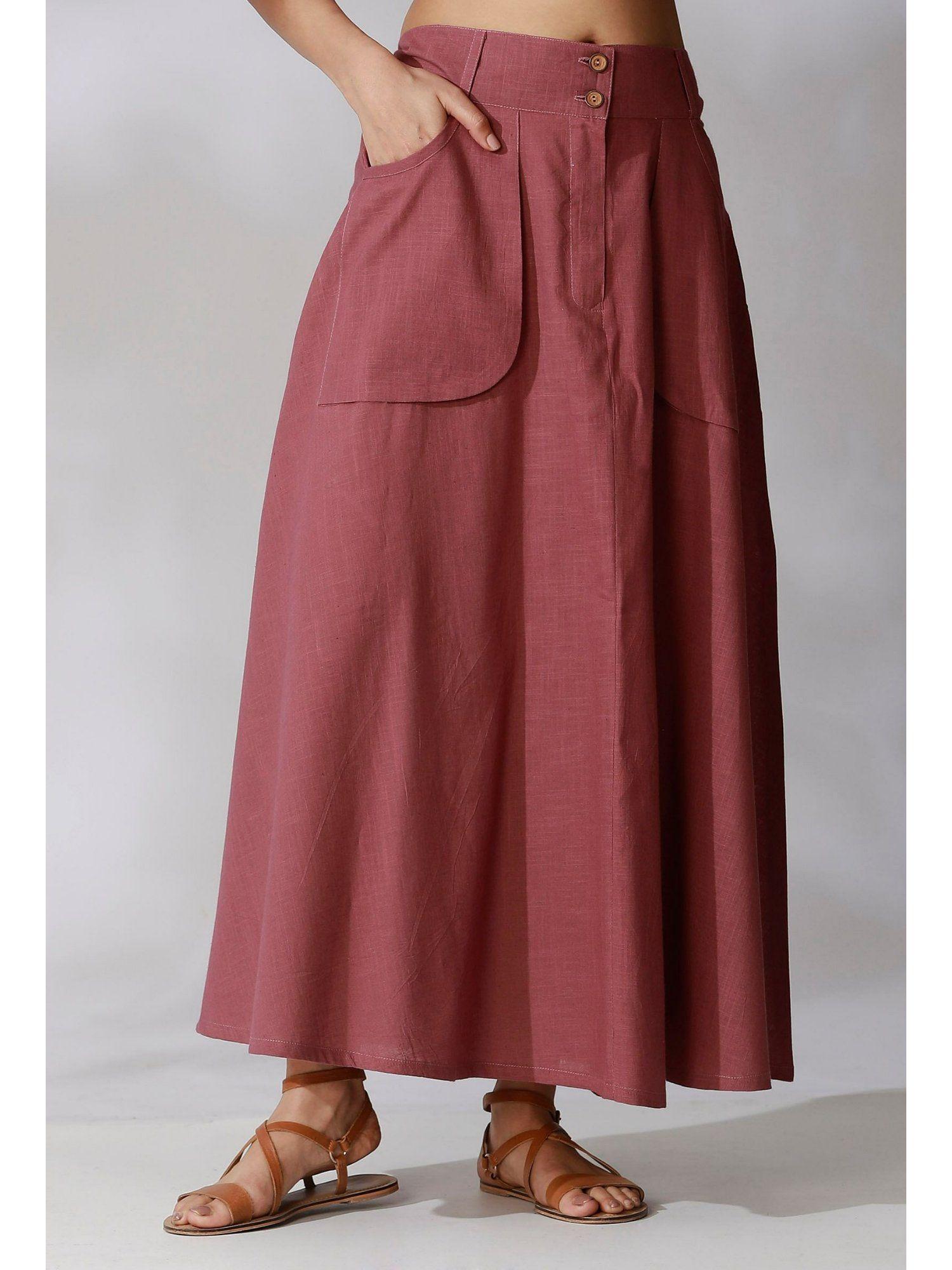 purple cotton straight skirt with slant pocket