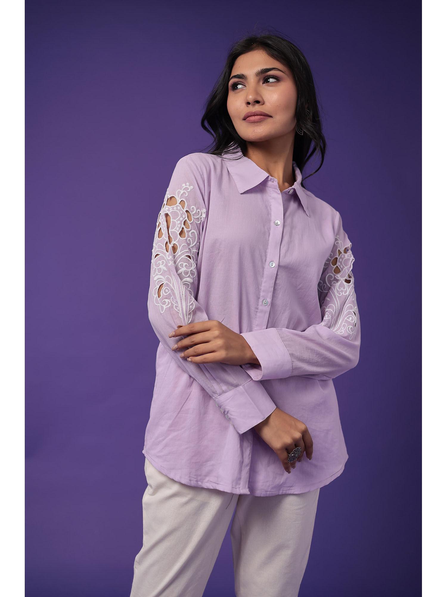 purple cotton viscose embroidery tunic