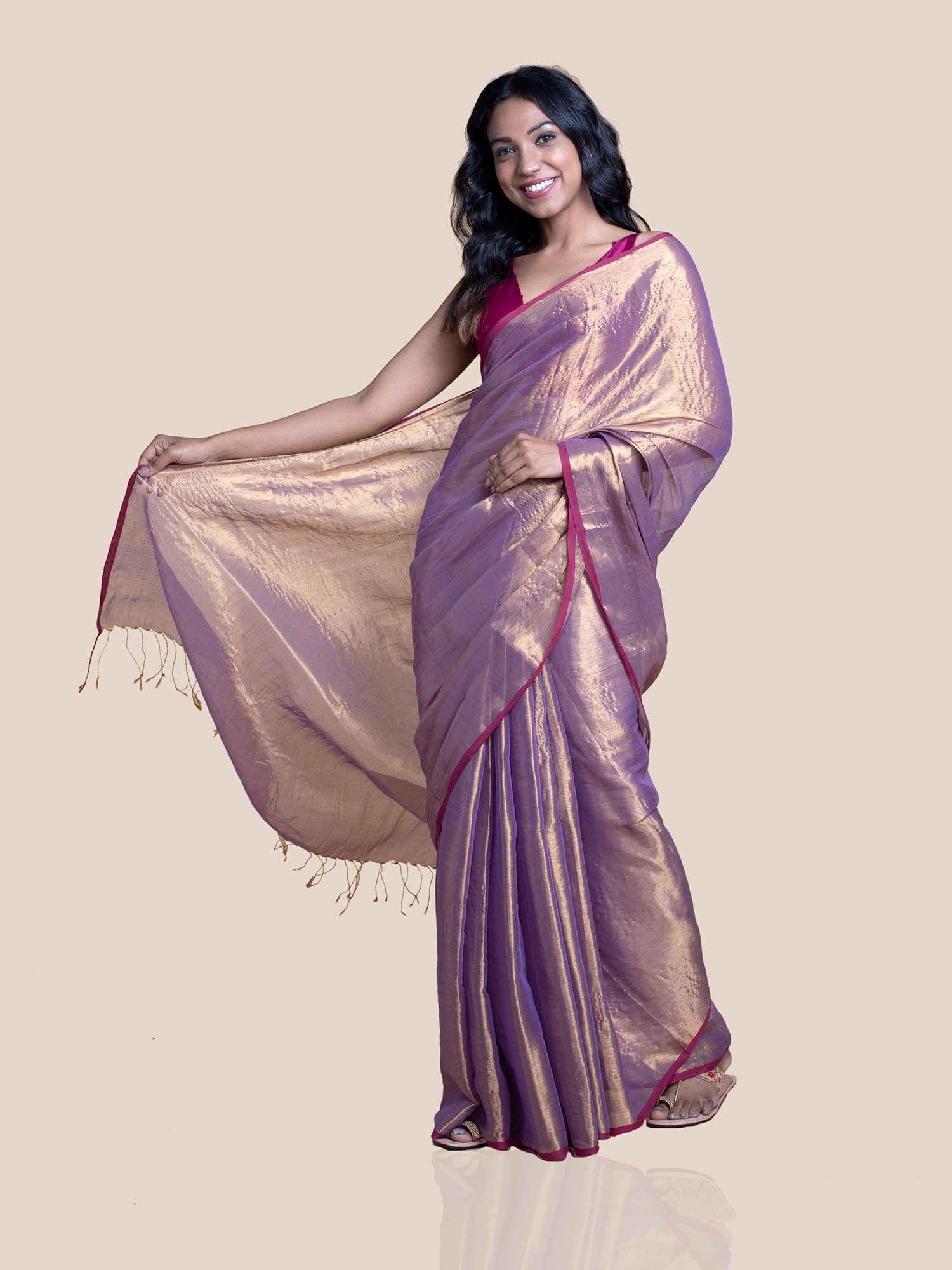 purple cotton zari saree without blouse