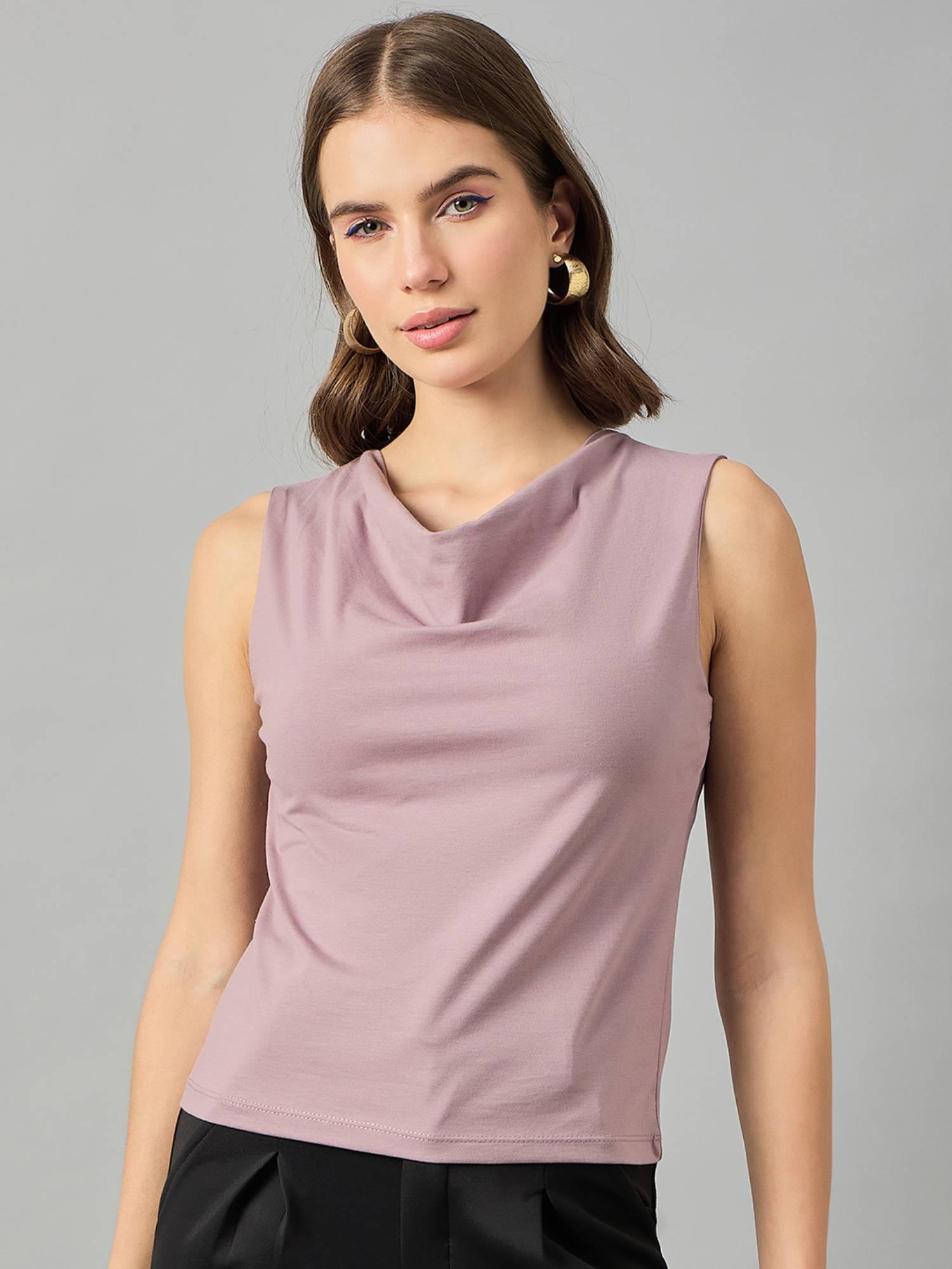 purple cowl neck sleeveless regular top